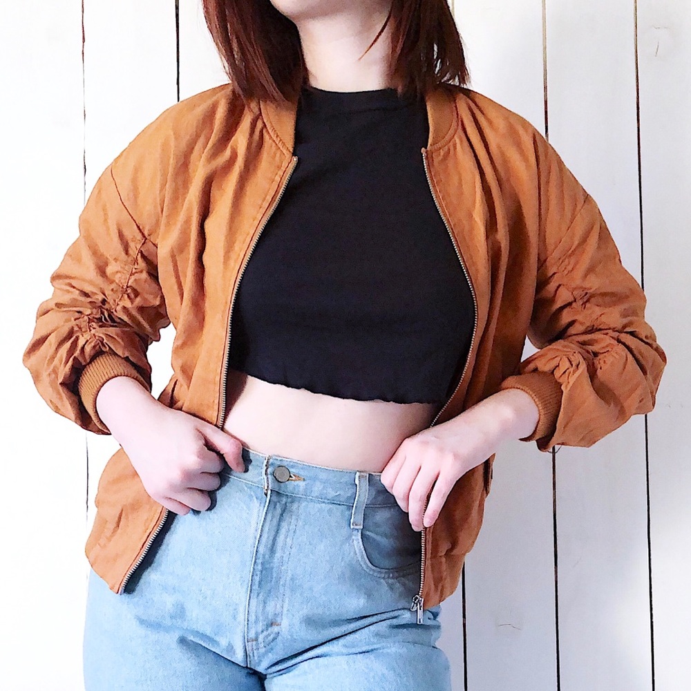 Forever 21 Ruched Bomber Jacket Burnt Orange